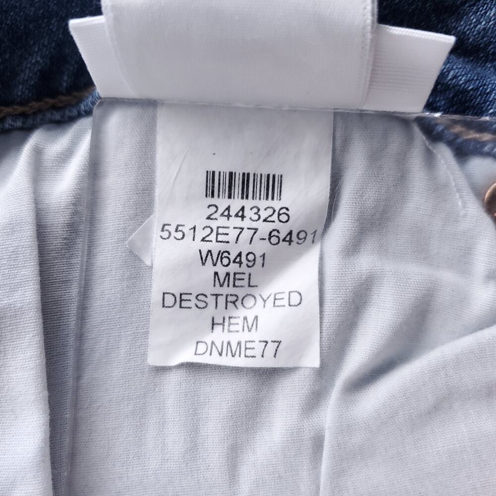 Paige Cindy Straight Jeans Women 31 Medium Blue Stretch Destroyed Hem Boho - Picture 10 of 10